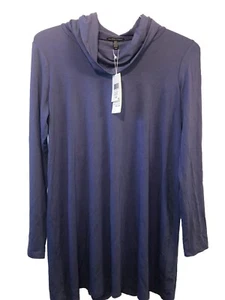 Eileen Fisher M NWT Funnel Neck Long Sleeve Box Top Blue Tunic  $238 - Picture 1 of 8