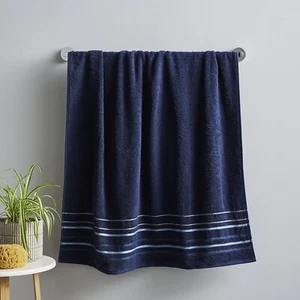 Java Stripe Bath Towel Multi Stripe Hem Detail 100% Cotton 450GSM Navy Blue New - Picture 1 of 4