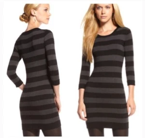 French Connection Striped Sweater Dress Navy Black Size 8 Knee Length Classic - Picture 1 of 5