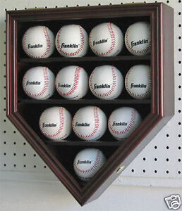Baseball  Display Case  Holder Shadow Box Wall Cabinet-Mahogany, B12-MAH