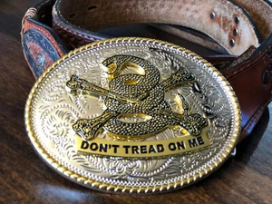 Large Oval Don't Tread On Me Belt Buckle w/3D Snake - USA Selle - FREE SHIPPING! - Picture 1 of 12