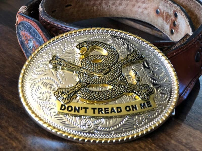Western 3"x4" Don't Tread On Me Oval Belt Buckle 3D Snake w/Cross Bones Unisex - Image 1 of 3