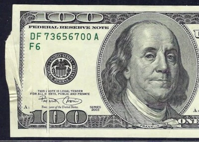 🇺🇸 ERROR 2003 $100 ♚♚GUTTER FOLDS ON FACE AND BACK♚♚ PCGS CH ABOUT NEW 58 PPQ - Image 1 of 3