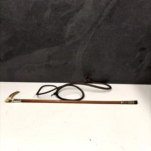 Antique Hunting Crop Whip Antler Horn Silver Collar 1908 James Schomberg & Sons - Picture 1 of 9
