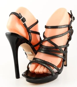 $215 BADGLEY MISCHKA XUAN Black Metallic Designer EVENING Strappy Sandals 8.5 - Picture 1 of 4