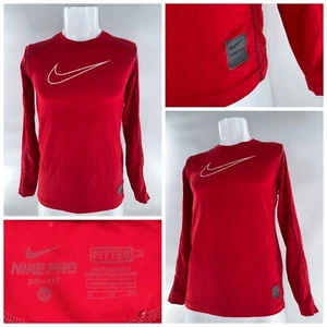 Nike Pro Fitted Shirt Youth XL Red Poly Spandex Long Sleeve Dri-Fit YGI L4-78 - Picture 1 of 13