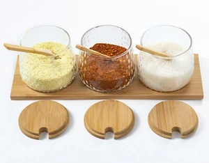 Set Of 3 Spice Herb Jar With 3 Spoons And Tray Kitchen Storage Jars Containers - Picture 1 of 10