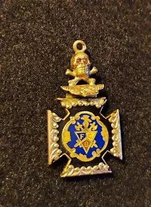 Gold Filled Enamel FCB Knights of Pythias FLT Old Fellows Watch Fob Skull Bones - Picture 1 of 9