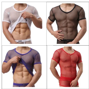 Herren Netz Fischernetz kurzärmeliges T-Shirt Muskulatur Tops T-Shirt Unterwäsche Fitnessstudio Tankweste - Bild 1 von 12