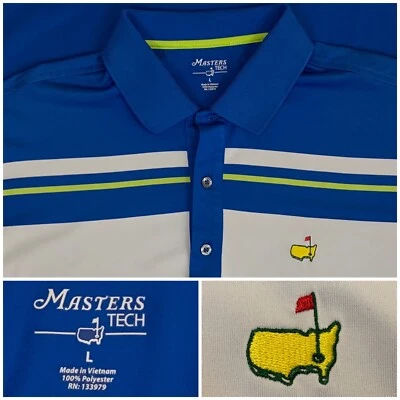Camisa polo masculina Masters Tech Golf Augusta National branca azul tamanho grande muito boa qualidade - Imagem 1 de 4