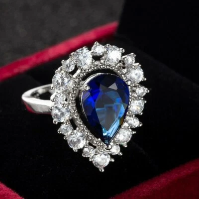 Anillo de compromiso de moda para mujer en forma de pera circonita cúbica relleno de oro blanco talla 6-10 Foto 1 de 4