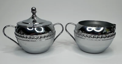 Juego de servir azúcar y crema Irvinware vintage fabricantes de tonos cromados marca MCM EE. UU. Foto 1 de 4