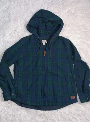 Толстовка с капюшоном LL Bean Relaxed Fit на молнии фланелевая зеленая синяя клетчатая размер средний шотландский виски  - Изображение 1 из 4