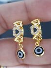 Women Gold Filled Hoop Earrings With Black Evil Eye Drop And CZ Crystal 