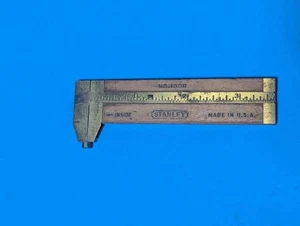 Stanley No. 136R Vintage 4" Slide Caliper Ruler, Wood Brass - Picture 1 of 6