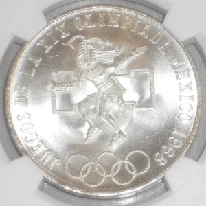 Mexico Crown Size Silver Coin 25 Pesos 19th Olympic Games 1968 Mint Mo NGC MS 67 - Picture 1 of 4