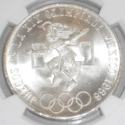 Mexico Crown Size Silver Coin 25 Pesos 19th Olympic Games 1968 Mint Mo NGC MS 67 - Image 1 of 4