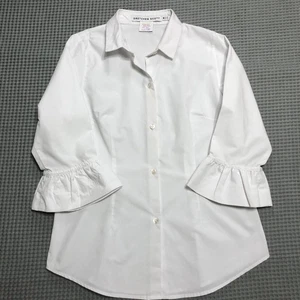 Gretchen Scott Top M Priss Brooks weiß Knopfleiste Shirt Rüschenärmel Preppy - Bild 1 von 12