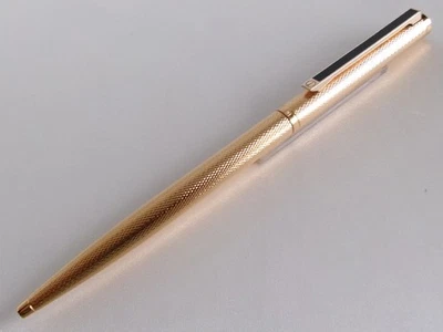 Caneta esferográfica Dunhill folheada a ouro cevada preta clipe de linha - Imagem 1 de 4