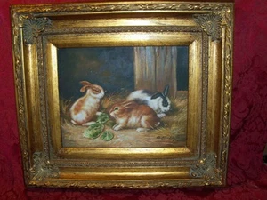 Giclée vintage a bordo incorniciato 3 conigli firmato da B. KIMBY - Foto 1 di 5