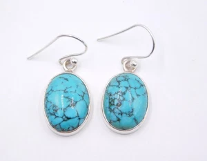 5.40 Gm 925 Sterling Silver Natural Tibeti Turquoise Cab Earring S- 1.25" M-5660 - Picture 1 of 4