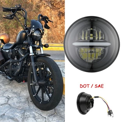 Farol Hi/Lo branco 5 3/4" luz de corrida para Harley Dyna Softail Sportster 883 - Imagem 1 de 4