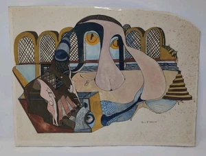 1979 Outsider Art “I and I” Watercolor & Ink Signed BERI – Surrealist Jewish - Picture 1 of 10