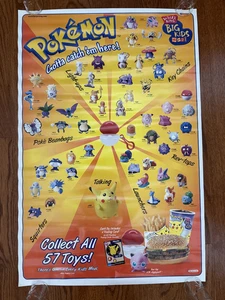 Vintage Pokemon Burger King Toy Poster 1999 Promotional Nintendo 33x22 Kids Meal - Picture 1 of 11