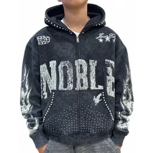 Elite Premium Denim Blackwash Strass Edel Hoodie - Bild 1 von 7