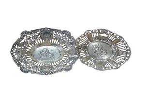 2 Antique German 800 Silver Repousse Pierced Putti Cherub Bread Bowls Baskets 8" - Picture 1 of 18