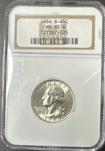 1954-S 25C Washington Quarter Dollar NGC Graded MS65 - Picture 1 of 4
