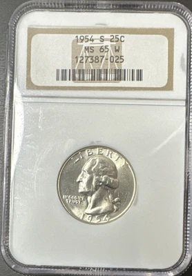 1954-S 25C Washington Quarter Dollar NGC Graded MS65 - Image 1 of 4