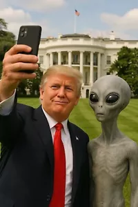 AI19 Donald Trump Taking Selfie with Alien Refrigerator Magnet Big 4 by 6 Inch - Picture 1 of 1