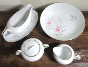 SYMCO China "GAYLE" Completer Dinnerware Set ~White/Pink Flowers/Gold Trim - Picture 1 of 6