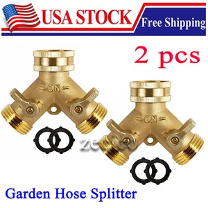 3/4" Garden Hose Splitter 2-Way Heavy Duty Brass Y Splitter Connector 2 Valves - Picture 1 of 18