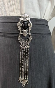Silver Crown and Shield Crest Chatelaine Waist Clip 8 Stone Options 5 chains - Picture 1 of 19