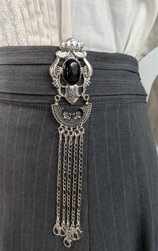 Silver Crown and Shield Crest Chatelaine Waist Clip 8 Stone Options 5 chains - Image 1 of 4