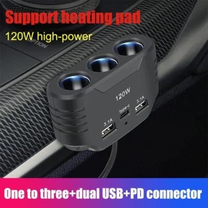 3-Way 12V 24V Multi Socket Car Cigarette Lighter Splitter USB-Charger Q8🌞 - Zdjęcie 1 z 9