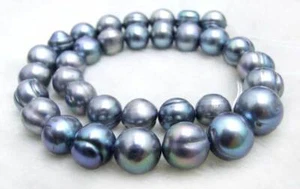 "Cuentas sueltas redondas naturales FW negras perlas de 11-14 mm para hebras de fabricación de joyas de 14" - Imagen 1 de 13