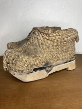 Antique Chinese Woven Braided Straw Hand Carved Wooden Farmers Shoes