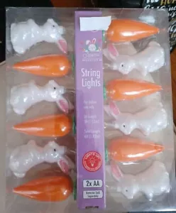 Easter String Light Set Of 12 Indoor Battery Operated Bunnies & Carrots NIB - Picture 1 of 4