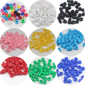200 Pcs Acrylic Barrel Pony Beads 9X6mm Colour for Kids Craft Kandi Bracelet - Picture 1 of 31