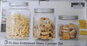 Euro-Ware 3 Pc Bee Embossed Glass Canister Set New in Box - Picture 1 of 1