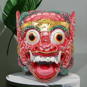 Holzmaske Indonesisch Rot Bali Geschnitzt Barong Wandbild Deko Skulptur Nr. 2 - Bild 1 von 18
