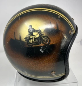 Vintage 70’s GAR Motorcycle Biker Honda Kawasaki Helmet Metal Flake Gold Brown - Picture 1 of 15