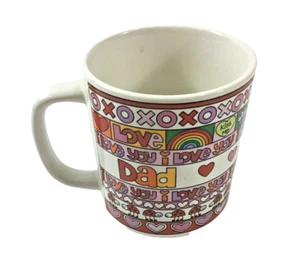 Taza vintage Lovin Stuff cerámica papá corazones arco iris rojo blanco XOX Love 1998 - Imagen 1 de 9