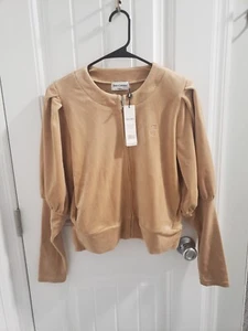 Juicy Couture Puff Sleeve Velour Jacket Sz M NWT Beachwood Neutral Tan Y2K - Picture 1 of 8