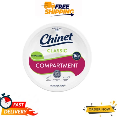 Chinet Classic 10.38" 3-Compartment Paper Plates 165 Count Durable - Image 1 of 4