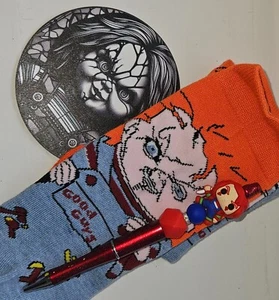 Chucky Socks, Pen & Coaster Set. Ideal Gift Idea. Childs Play Movie - Picture 1 of 1