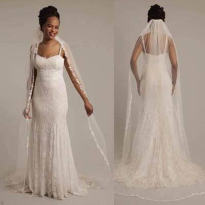 Cathedral Length Bridal Wedding Soft Veil 1 Tier Lace Wave Edge With Comb - Image 1 of 4